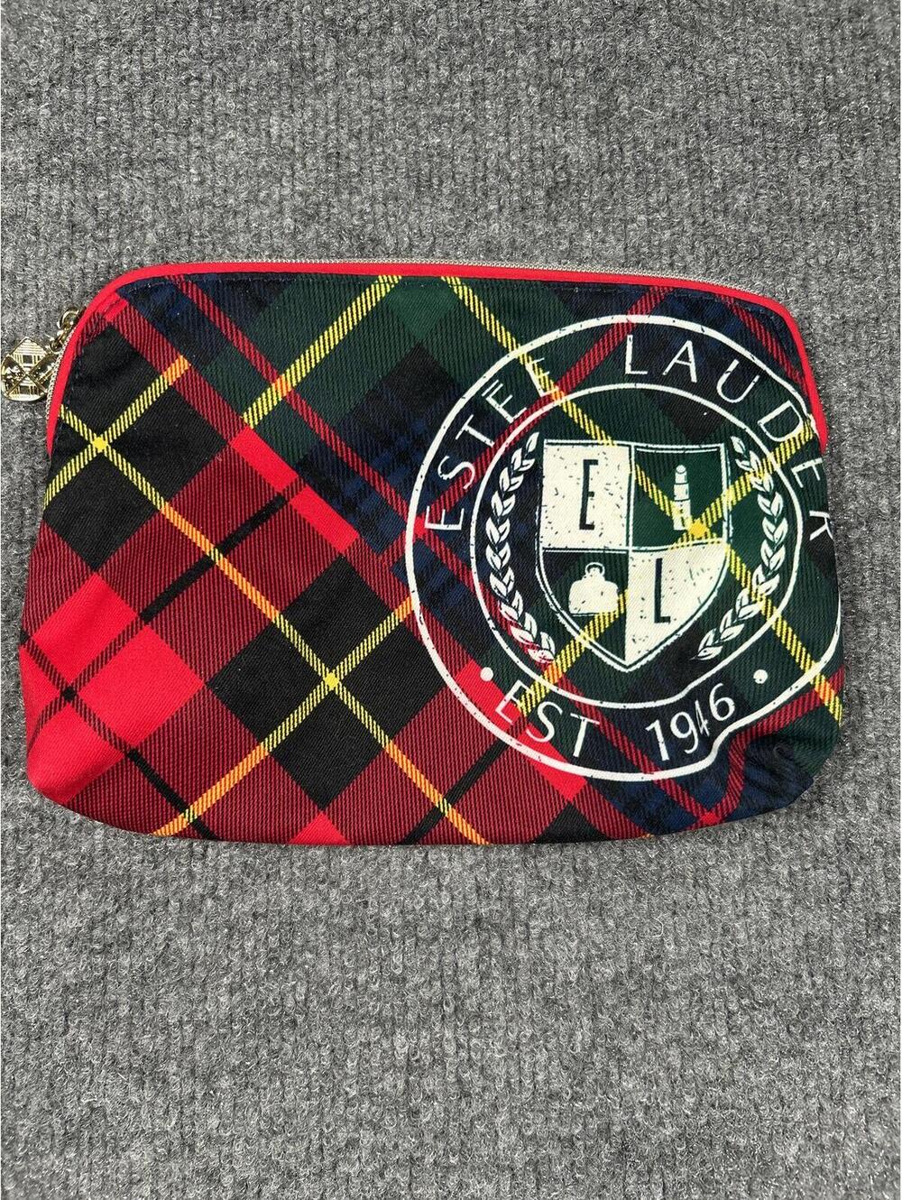 Estée Lauder Tartan Plaid Cosmetic Pouch with Crest Logo